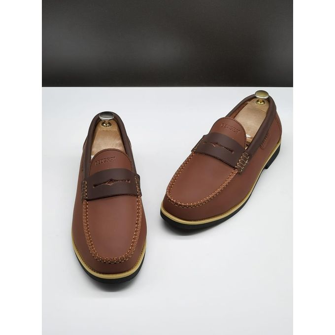 GEOGRA Mocassins Homme en Cuir Véritable Marron – Style Penny Loafer Élégant et Confortable