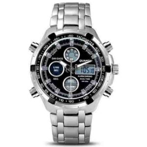Montre Homme Quamer Chronographe Multi-Fonctions – Bracelet Acier Inoxydable, Dual Time