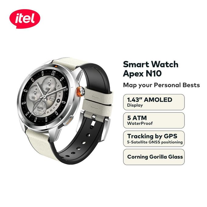 Montre Connectée itel Smart Watch Apex N10 – Écran AMOLED 1.43", GPS et Étanchéité 5 ATM