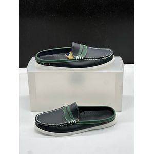 GEOGRA babouche Homme en Cuir Bicolore Bleu/Vert – Style Penny Loafer Sabot