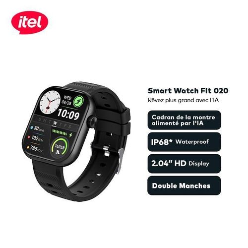 Montre Connectée itel Smart Watch Fit O20 – Écran HD 2.04", Cadran IA, Étanche IP68