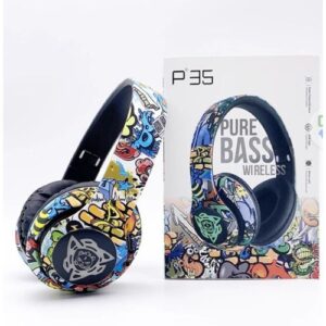 Casque Bluetooth P35 Pure Bass Sans Fil – Design Graffiti Coloré, Boîte d'Origine