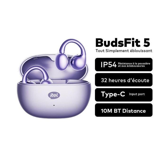 Écouteurs Sans Fil itel BudsFit 5 – Open-Ear, Design C-Bridge, 32H d'Autonomie
