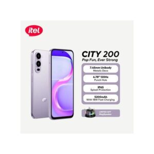 Smartphone itel City 200 – Design Métallique 7.45mm, Écran 120Hz, RAM 8Go, IP65