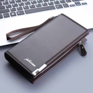 Portefeuille Homme Long en Cuir Marron – Zip Sécurisé, Dragonne Amovible, Format Business