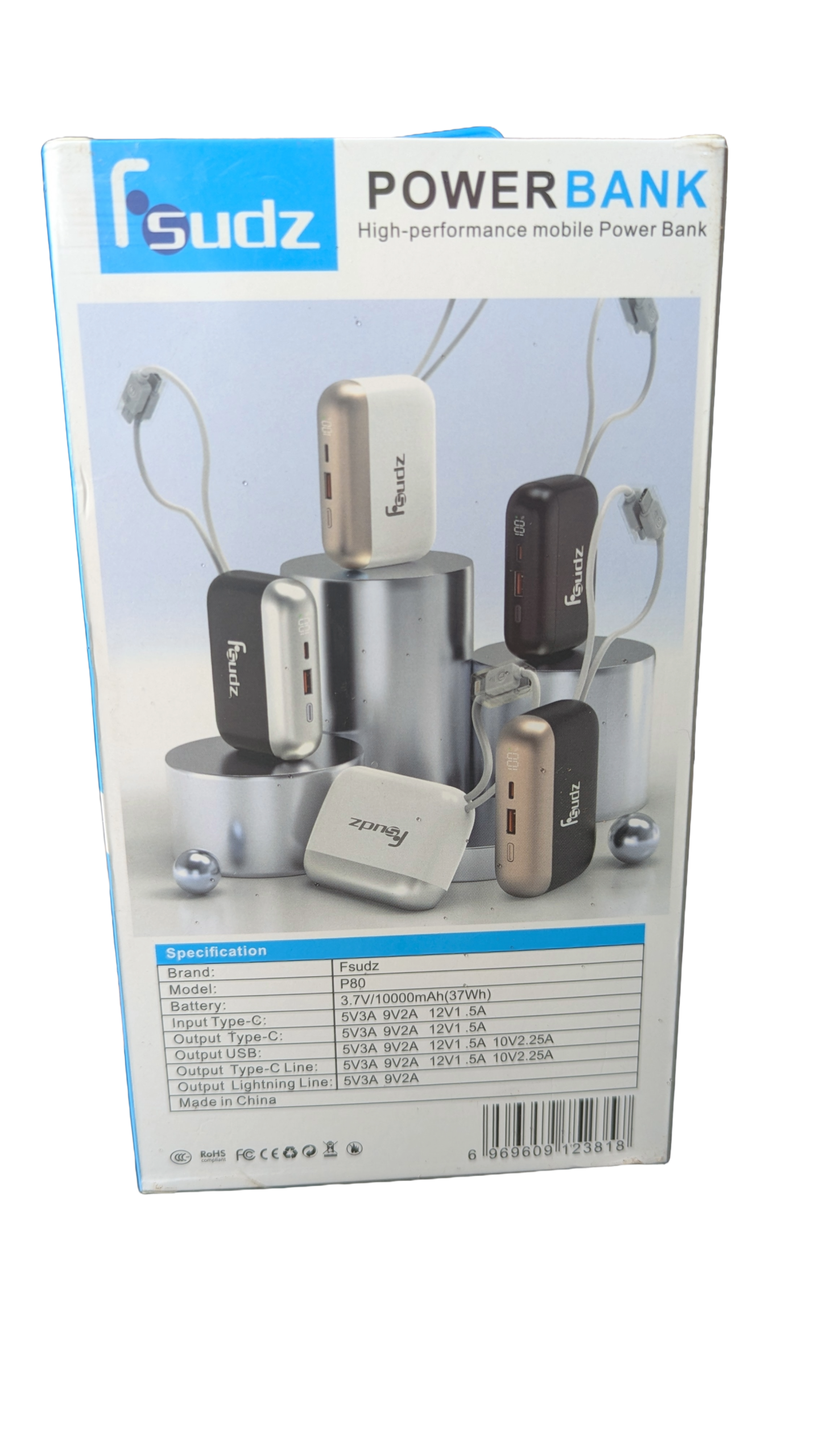Batterie Externe Fsudz P80 10000mAh – 22.5W Charge Rapide avec Câbles Intégrés – Image 2