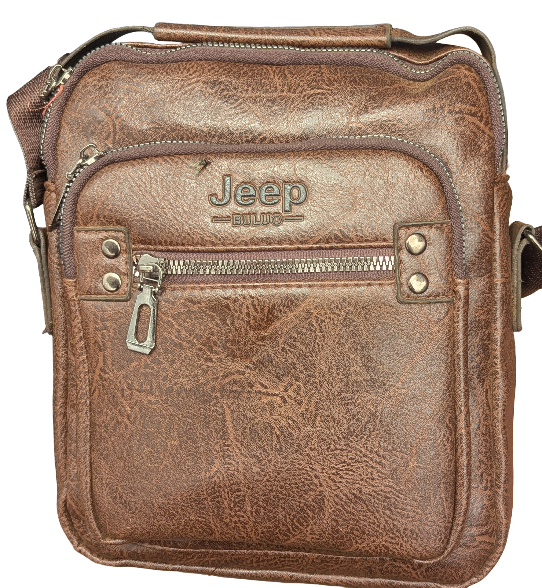 Sacoche Bandoulière Homme Jeep Buluo – Cuir Texturé Marron, Multi-Poches Zippées – Image 2
