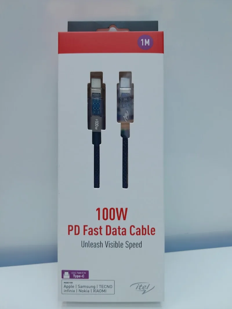 Câble itel Type-C vers Type-C 100W PD – Charge Rapide 1M avec Écran Digital