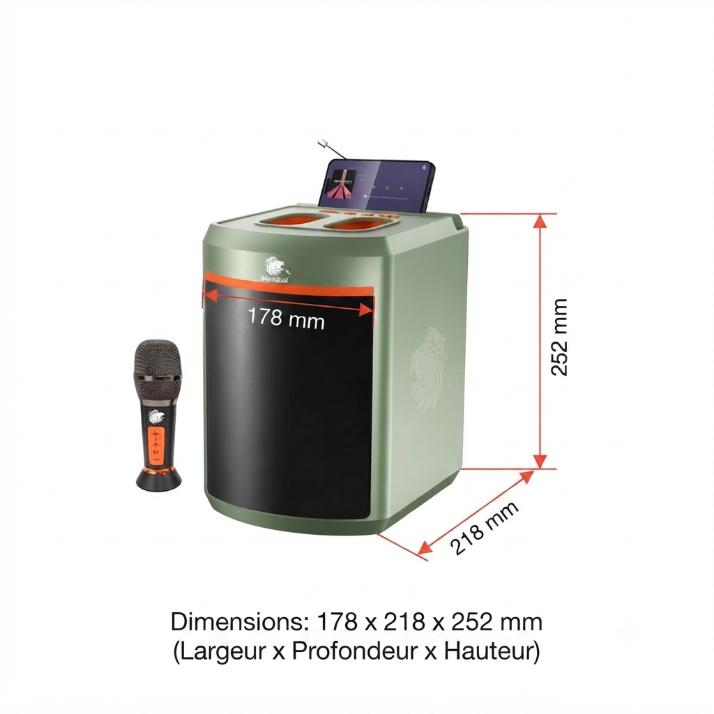 Enceinte Karaoké Bluetooth Super Bass avec 2 Microphones Sans Fil – Batterie Rechargeable 7200mAh, USB/TF/AUX – Image 5