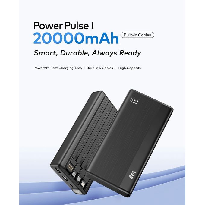 Batterie Externe itel PowerPulse I 20000mAh – 4 Câbles Intégrés et Affichage LED – Image 4