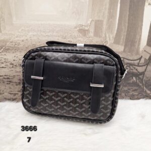 Sacoche Bandoulière Homme Motif Chevron Noir/Gris – Empiècement Cuir, Poche Arrière Zippée