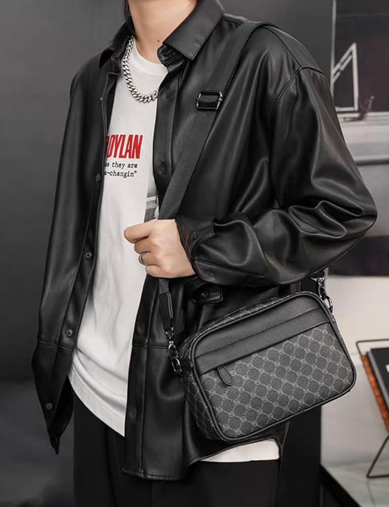Sac Bandoulière Homme [GUCCI] Motif Géométrique Gris/Noir – Sangle Large Amovible