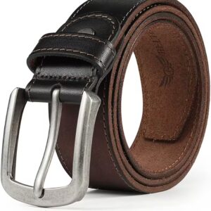 Ceinture Homme en Cuir Véritable Noir – Boucle Ardillon Style Vintage, Coutures Contrastées