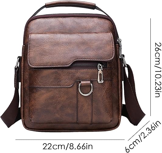 Sac Bandoulière Homme Style Vintage en Similicuir Marron - Compact et Polyvalent