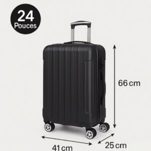 Valise Cabine Rigide 24 Pouces Noire – 4 Roues Pivotantes, Serrure à Combinaison