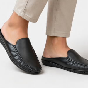 Babouche Homme en Cuir Noir – Style Sabot Chic Sans Talon
