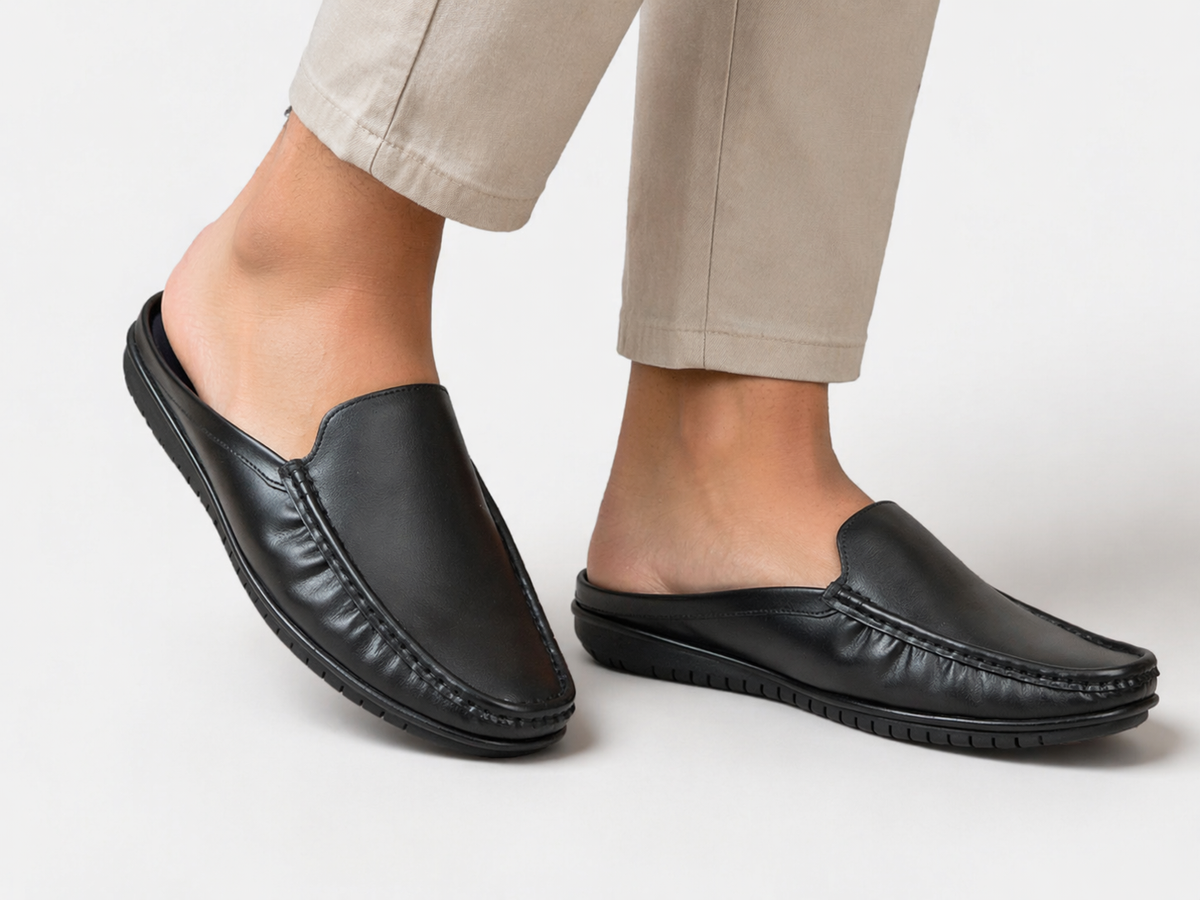 Babouche Homme en Cuir Noir – Style Sabot Chic Sans Talon