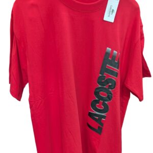 Lacoste T-Shirt Homme Rouge Coupe Oversize – Inscription Verticale Noire, Style Streetwear