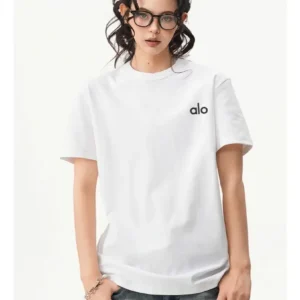 T-Shirt Alo Blanc Unisexe – Coupe Oversize Coton Premium, Logo Brodé