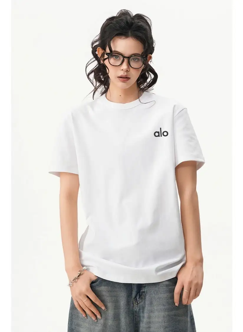 T-Shirt Alo Blanc Unisexe – Coupe Oversize Coton Premium, Logo Brodé