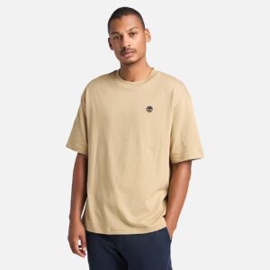 T-Shirt Homme Beige Coupe Oversize – Écusson Brodé Rond, Style Casual Chic