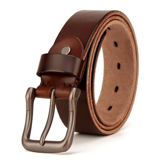 Ceinture Homme en Cuir Véritable Marron – Boucle Ardillon Vintage, Finition Brute