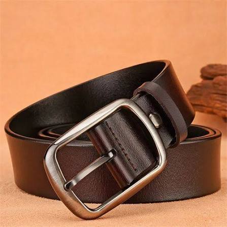Ceinture Homme (original) en Cuir Véritable Marron – Boucle Ardillon Argentée, Finition Soignée