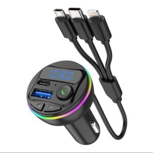 Transmetteur FM Bluetooth pour Voiture G46 – Lecteur MP3, Éclairage Ambiant LED & Câble de Charge 3-en-1
