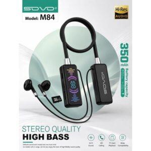 Écouteur Tour de Cou Sans Fil SOVO M84 – Hi-Res Audio, Batterie 350 mAh, Lecteur Carte TF et Affichage LED