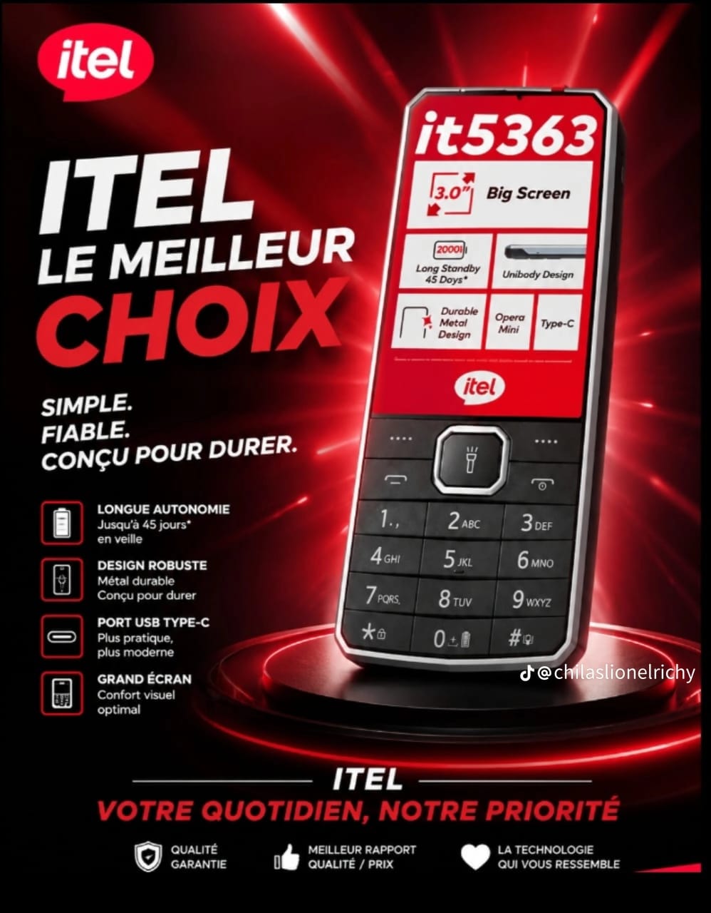 Itel it5363 – Grand Écran 3,0", Design Métal Robuste et Batterie 2000 mAh – Image 2
