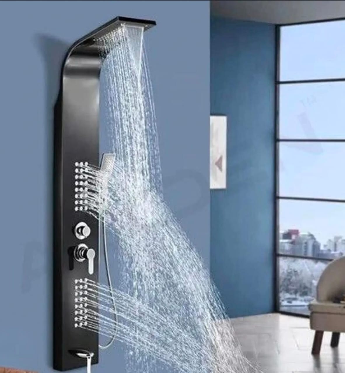 Colonne de Douche Hydromassante Noire – Acier Inoxydable 304, Affichage Numérique, Jets Spa et Douchette