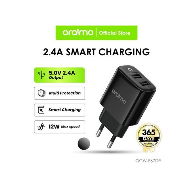 Chargeur Secteur Double USB 2.4A Oraimo Firefly 2U (OCW-E67D) – 12W Max