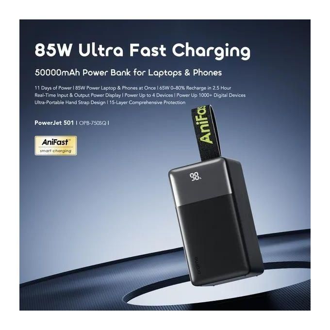 Batterie Externe Ultra-Puissante 50000 mAh Oraimo PowerJet 501 (OPB-750SQ) – Charge Ultra-Rapide 85W, Charge Simultanée PC et Téléphone – Image 2