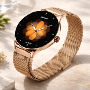 Montre Connectée HiFuture Aura 2 – Écran AMOLED 1,32" Sphere, Appels Sans Fil et Design Or Raffiné