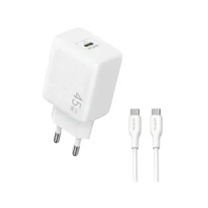 Chargeur Secteur Ultra-Rapide 45W Oraimo PowerGaN 451 (OCW-6451ECC) – Technologie GaN, PD 3.0 & QC 4.0+, avec Câble Type-C Offert, Blanc