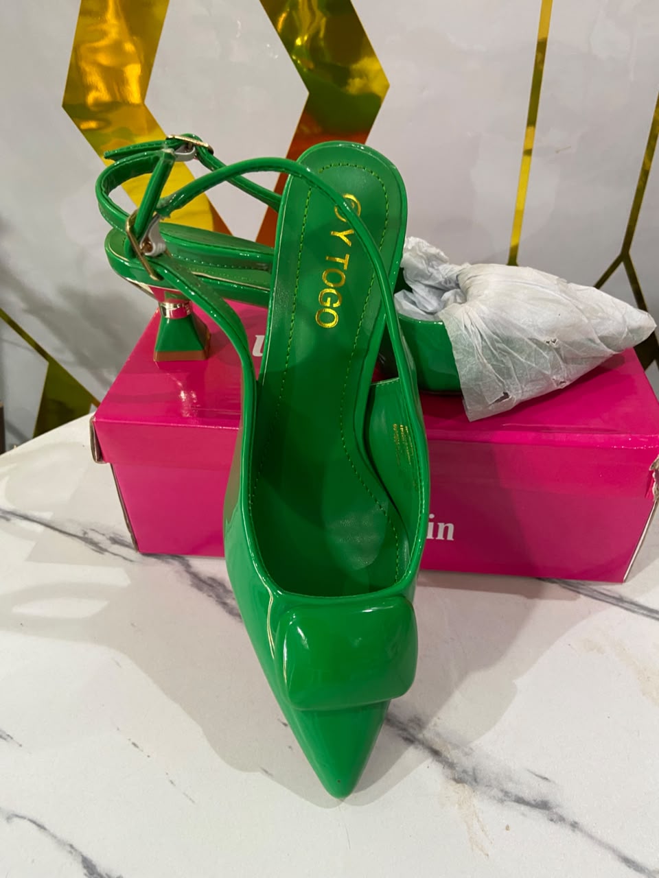 Escarpins Slingbacks Vernis Verts GY TOGO – Talons Géométriques – Image 2