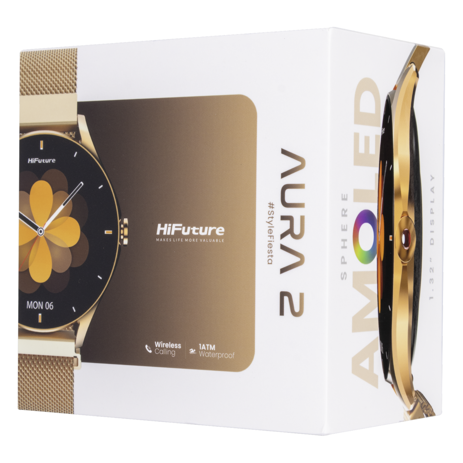 Montre Connectée HiFuture Aura 2 – Écran AMOLED 1,32" Sphere, Appels Sans Fil et Design Or Raffiné – Image 3