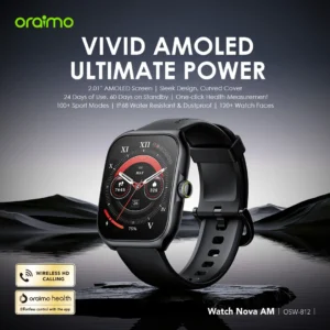 Montre Connectée Oraimo Watch Nova AM (OSW-812) – Écran AMOLED 2.01", Appels HD, Autonomie 24 Jours et Suivi Santé