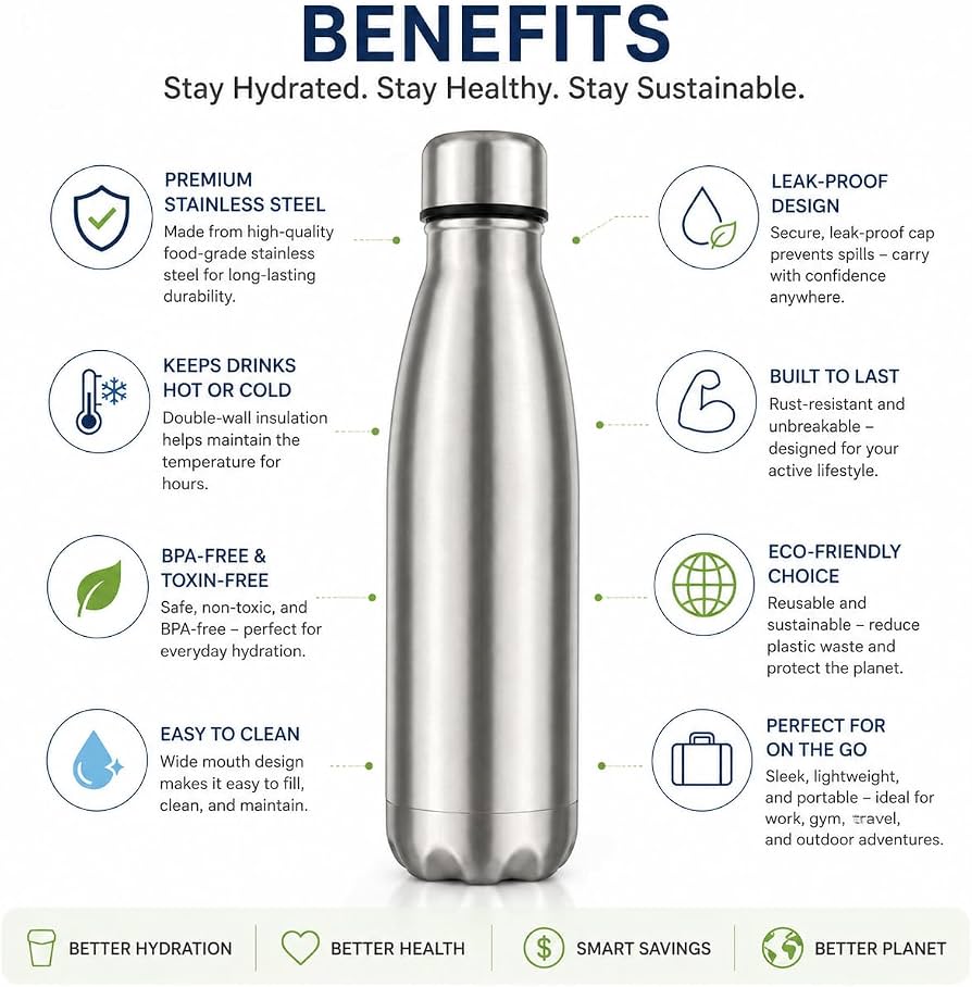 Bouteille Isotherme en Acier Inoxydable Oraimo ClassicSeal 500 (OHDW-007) – Double Paroi, 100% Anti-Fuites – Image 3