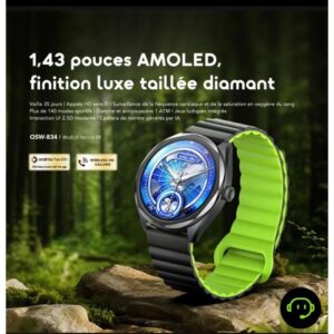 Montre Connectée Ronde Oraimo Watch Nova 2R (OSW-834) – Écran AMOLED 1.43", Finition Luxe Taillée Diamant, Appels HD et Bracelet Supplémentaire