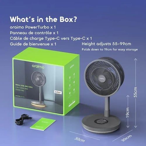 Ventilateur 2-en-1 de Bureau et sur Pied Oraimo PowerTurbo (OPF-502A) – Image 2