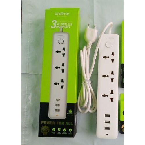 Multiprise Électrique Oraimo PowerHub – 3 Prises AC, 3 Ports USB, Charge Rapide, Protection Intelligente, Blanc – Image 2