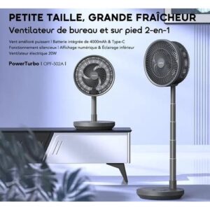 Ventilateur 2-en-1 de Bureau et sur Pied Oraimo PowerTurbo (OPF-502A)