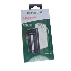 Batterie Externe Power Bank DAKEWEI DKW-P26A – 20000 mAh, Super Rapide, Câbles Intégrés et Indicateur LED
