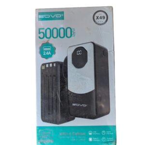 Batterie Externe Power Bank SOVO X49 – 50000 mAh, 4 Câbles Intégrés et Affichage LED, Haute Capacité