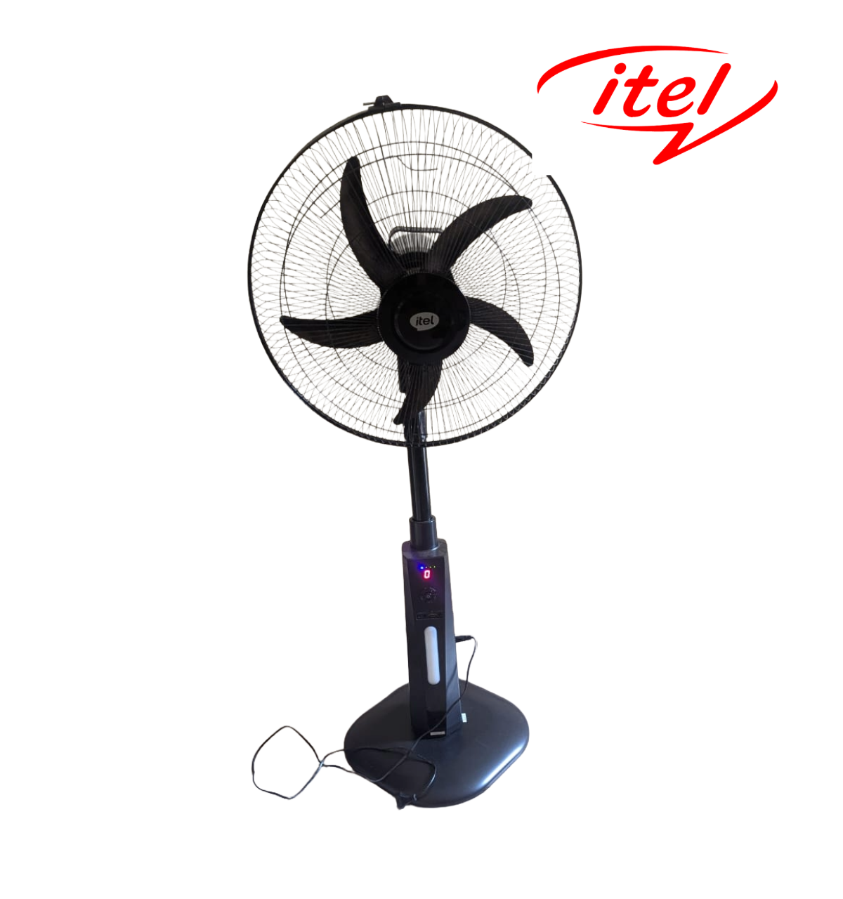 Ventilateur Rechargeable itel 16 Pouces – Panneau de Contrôle Numérique, Éclairage LED Intégré, Noir