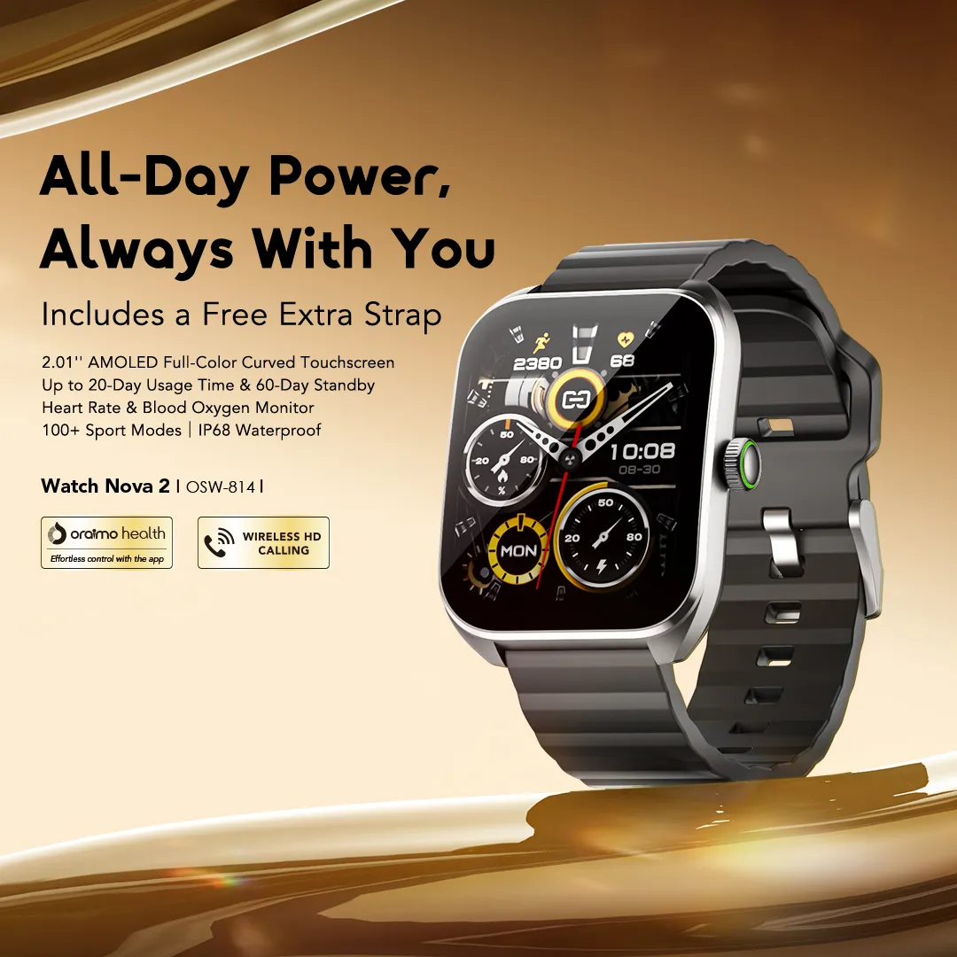 Montre Connectée Oraimo Watch Nova 2 (OSW-814) – Écran Tactile Incurvé AMOLED 2.01", Appels HD, Autonomie 20 Jours et Bracelet Supplémentaire – Image 2