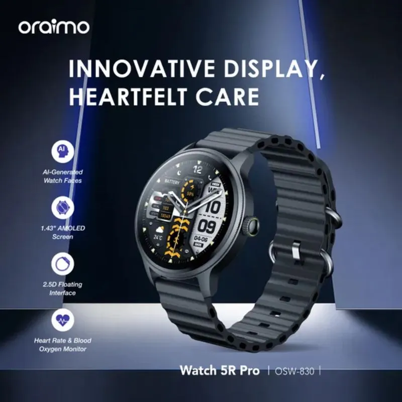 Montre Connectée Ronde Oraimo Watch 5R Pro – Écran AMOLED 1.43", Appels Bluetooth HD, Suivi Santé et Autonomie 11 Jours – Image 3