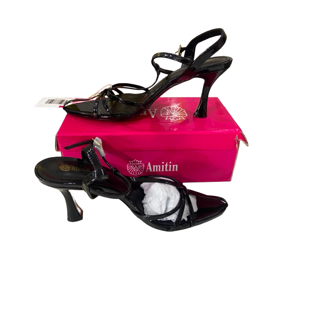 Sandales à Talons Hauts et Brides Fines Vernis Noirs Amitin – Brides Multiples