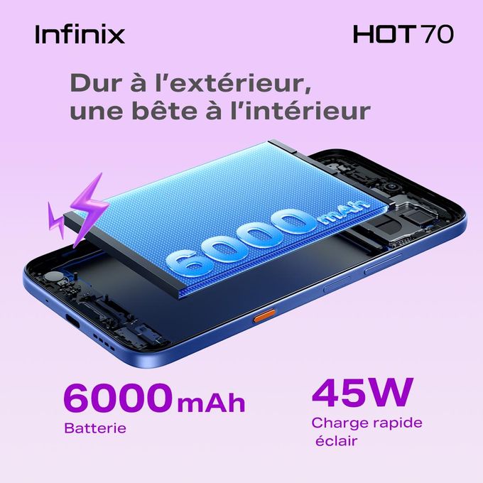 Infinix Hot 70 (4Go/128Go) – Batterie 6000mAh & Charge Rapide 45W – Image 3